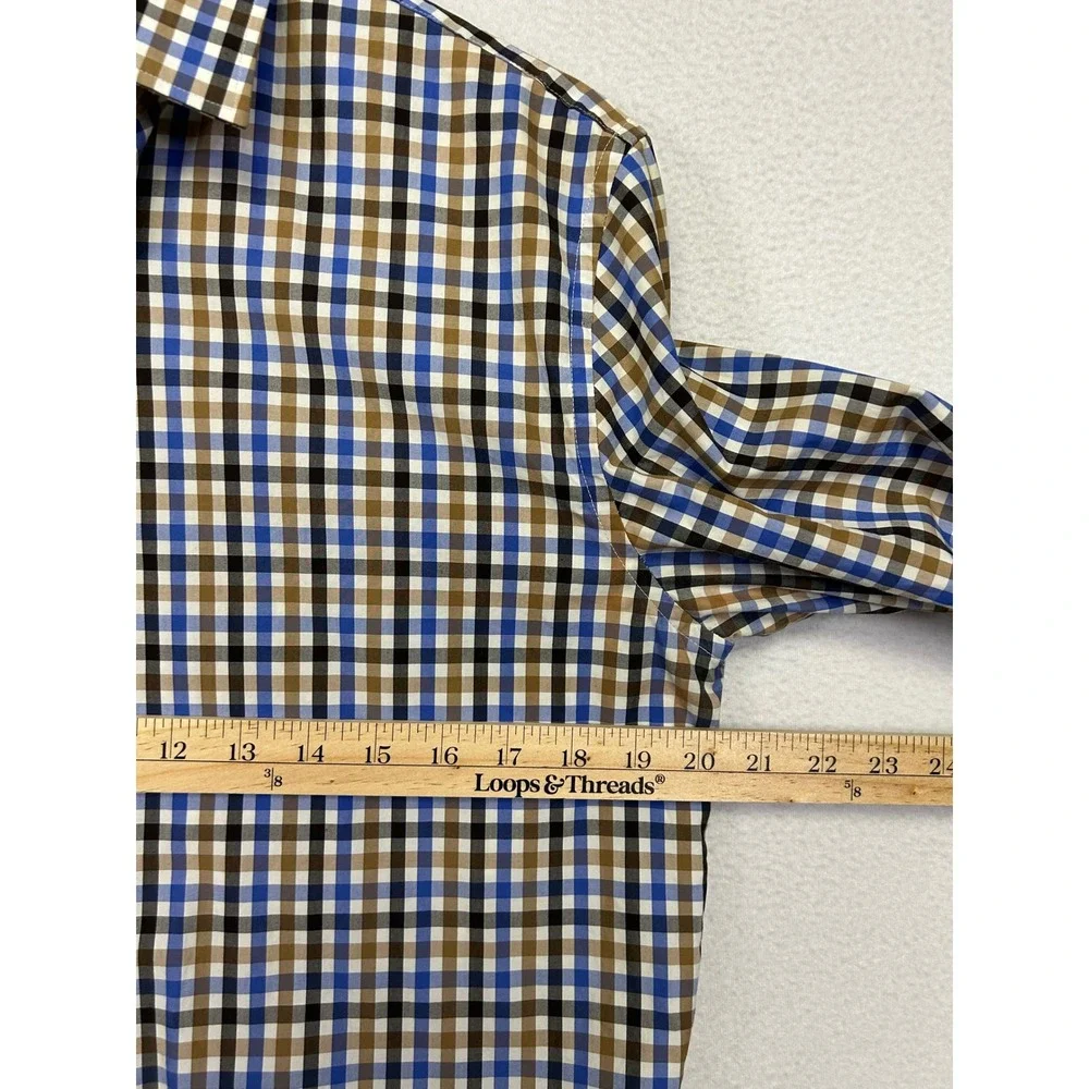 Business Casual Preppy Banana Republic Mens M Blue Brown Gingham Grant Fit Shirt